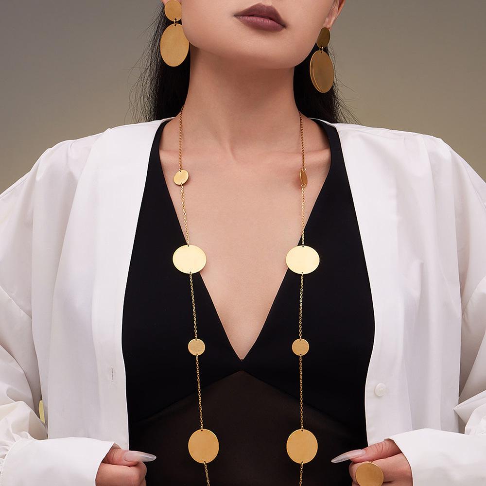 Qiong Yao 18K Gold-Plated Stainless Steel Round Necklace, Earrings, and Ring Set
