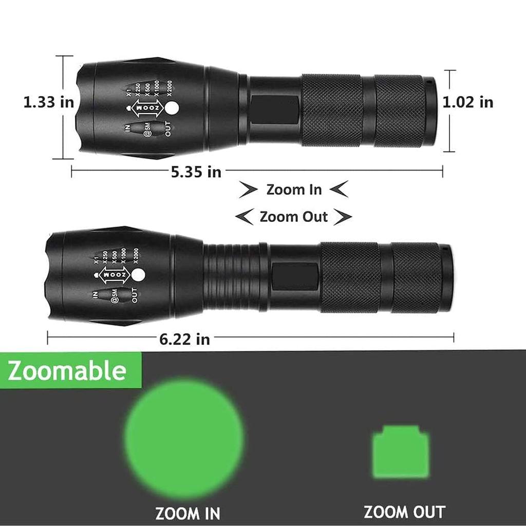 LED Flashlight with 4 Colors and Powerful 1200 Tactical Flashlight for Outdoor Animal Night and Night Waterproof Not Ultra-Bright (Red, Green, White,