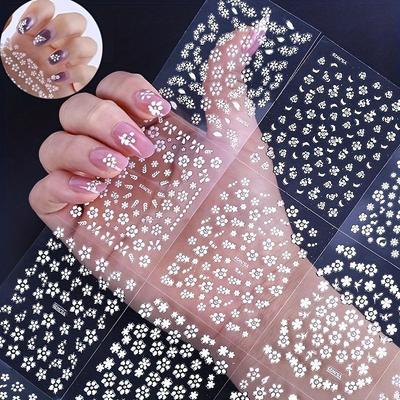 30 Sheets White Flower Nail Stickers 3D Self-Adhesive Floral Nail Decals Small Flower Slider Nail Sticker For Manicure Salon DIY