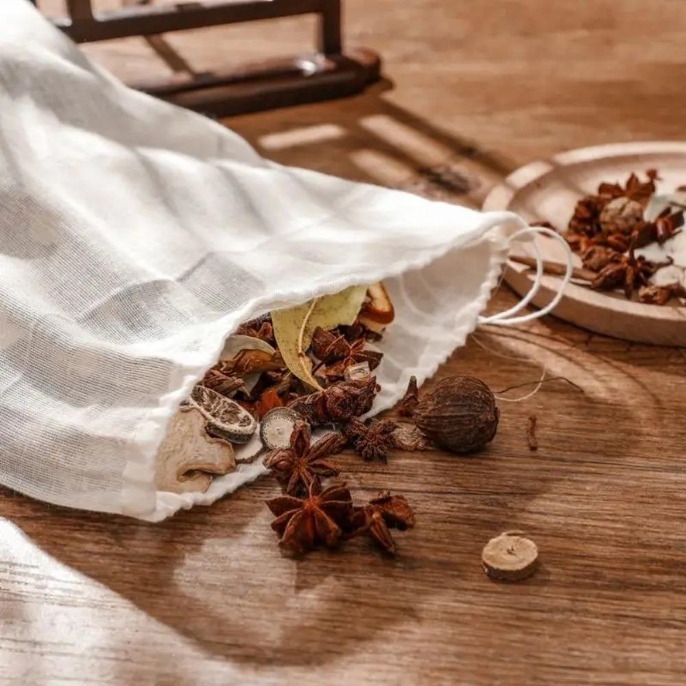 5 Pc 100% Cotton Cloth Bag Spice Strainer Mesh Filter Herbal Ball Kitchen Cooking Tools Colander Bag