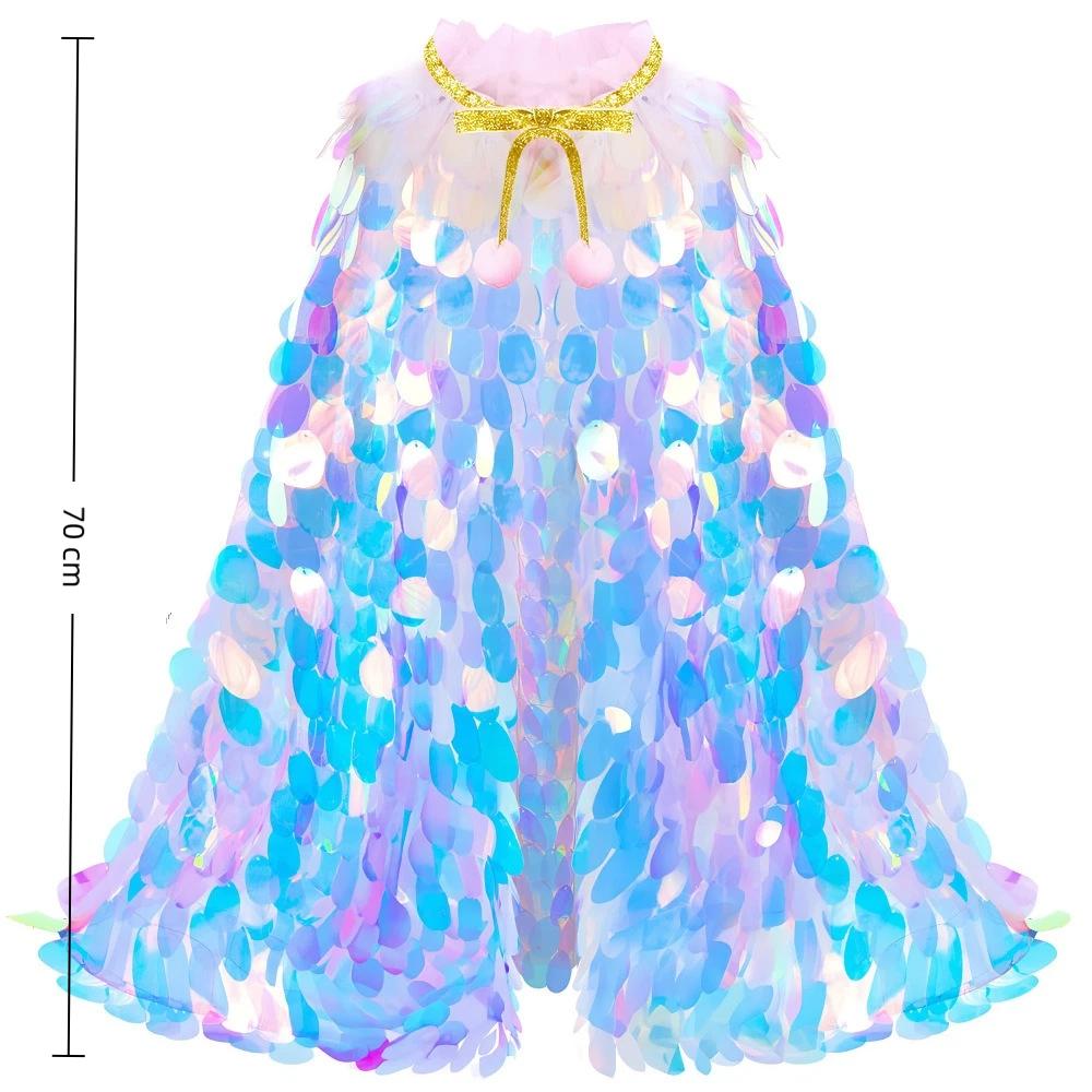 Vestito da Festa di Compleanno Travestimento Sirena Paillettes Mantello Vestito Accessorio Vestiti con Paillettes Bambini
