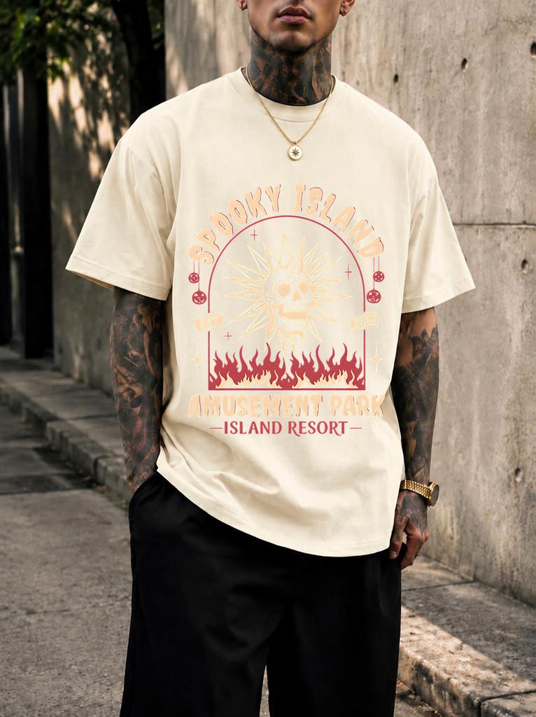 2026 New Pure Cotton Tshirt Ghost Island Amuseunisext Park Retro Horror Print Crew Neck Short Sleeve Casual Top