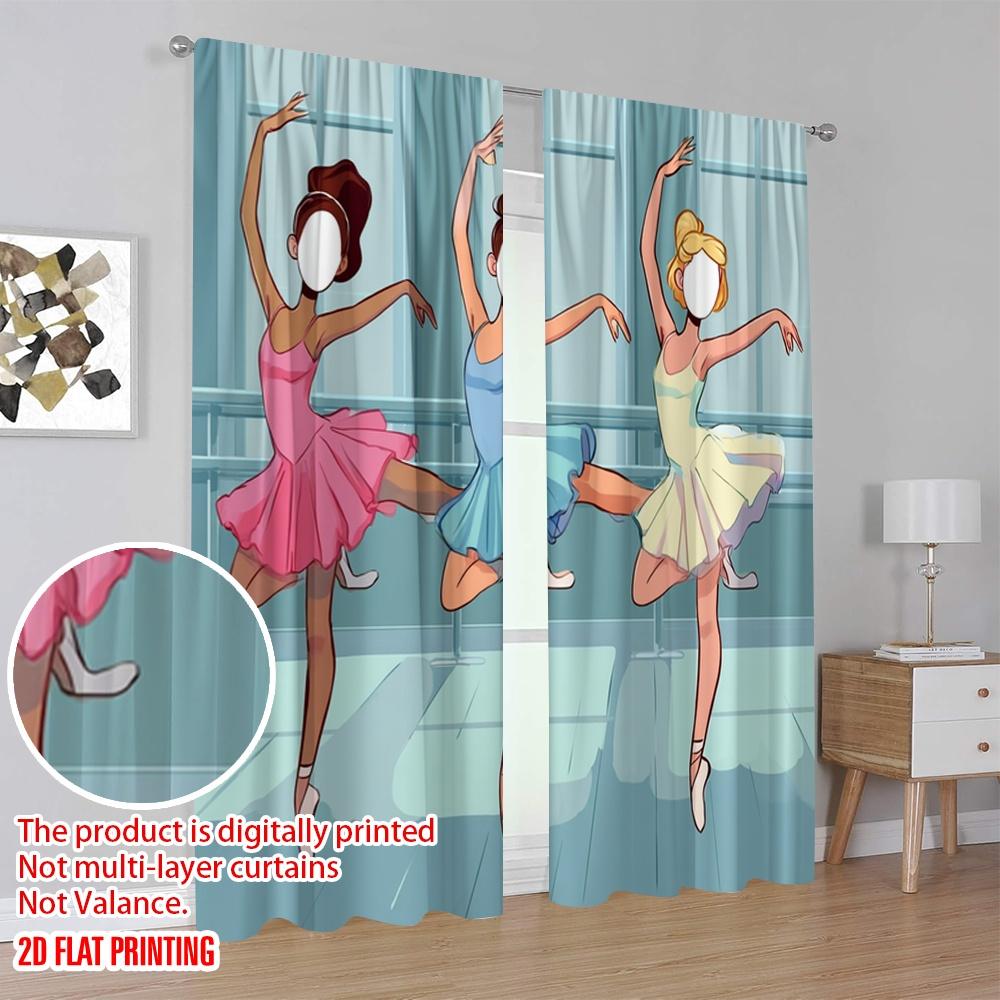2Pcs,2D Plane Printing Minimalist Curtains Female Dance Polyester Woven (Without Rod) Home Decor Perfect For Bedroom, Office,