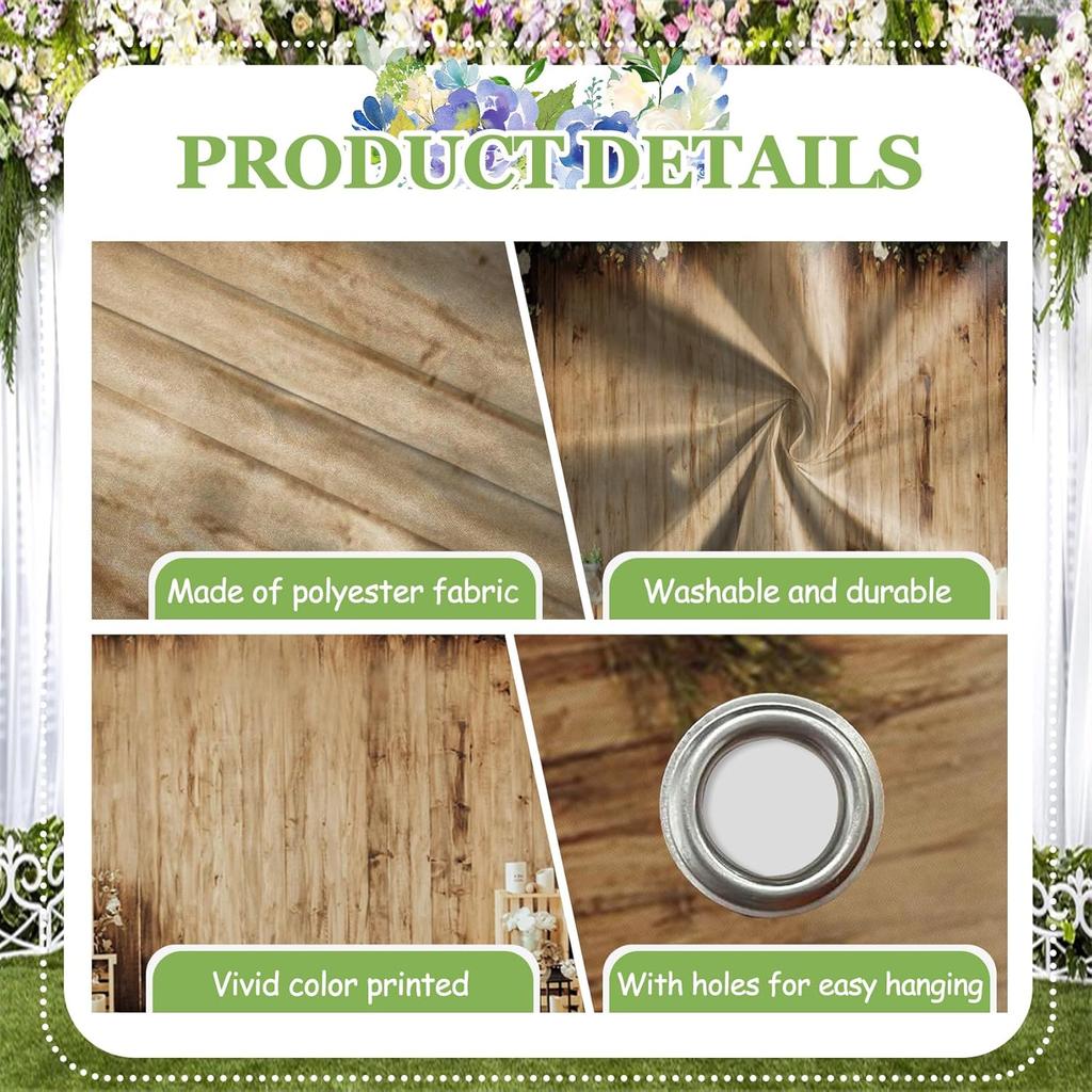 CSFOTO 7x16ft Floral Wood Wall Garage Door Decoration Banner Vintage Brown Country Theme Garage Decoration Mural Outdoor Indoor Bridal Shower