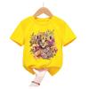 Kids Yellow Short Sleeve T Shirt Watercolor Floral Baby Tiger Cub Print Crew Neck  Casual Summer Boys Girls Top