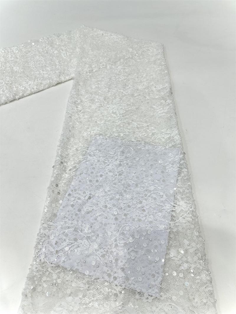 

1/2/5 YardsFrench African Groom Lace Fabric Beaded High Quality Embroidery for Women Wedding Dress Nigerian Sequin Lace Fabric 1Yard белый