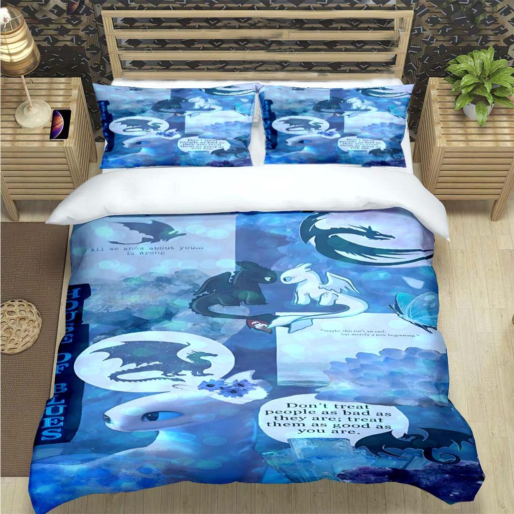 Fashion 3D Movie Cute Roles Dragon Print Bedding Set Duvet Cover Comforter Bed  Youth Kids Girl Boys Luxury Birthday Gift