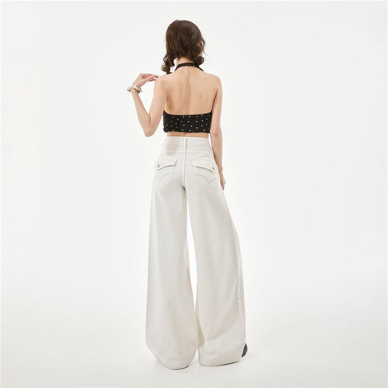 Spring Summer Pure Cotton Breathable Drape Relaxed Wide Leg Casual Denim Pants For Women Casual Pants Oversize Denim Trousers