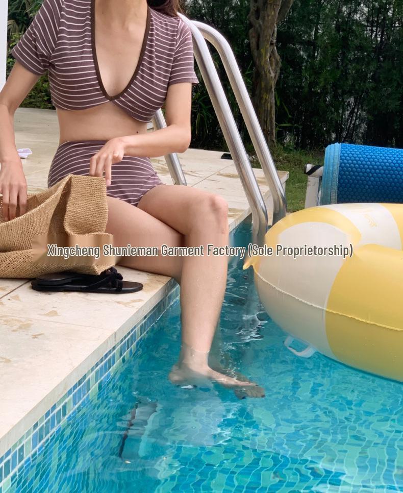 High-Waisted Striped Korean-Style Bikini - Two-Piece Swimwear for Small Busts