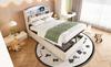 Children's Upholstered Bed 90x200, Velvet Single Bed Multifunctional Bed with Storage with LED and USB Beige