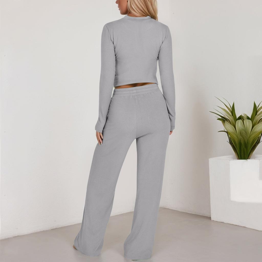 Îmbrăcăminte sport damă Casual Top scurt Pantaloni lungi Culoare uni Set din două piese Set cu mâneci lungi