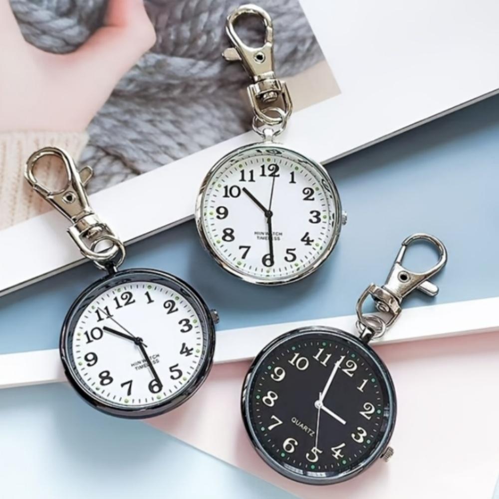 Keychain Pocket Watch Large Hanging Watch for Nurse Student Minimalist Luminous Clear Dial Old Man Quartz Pendant Watch Gift