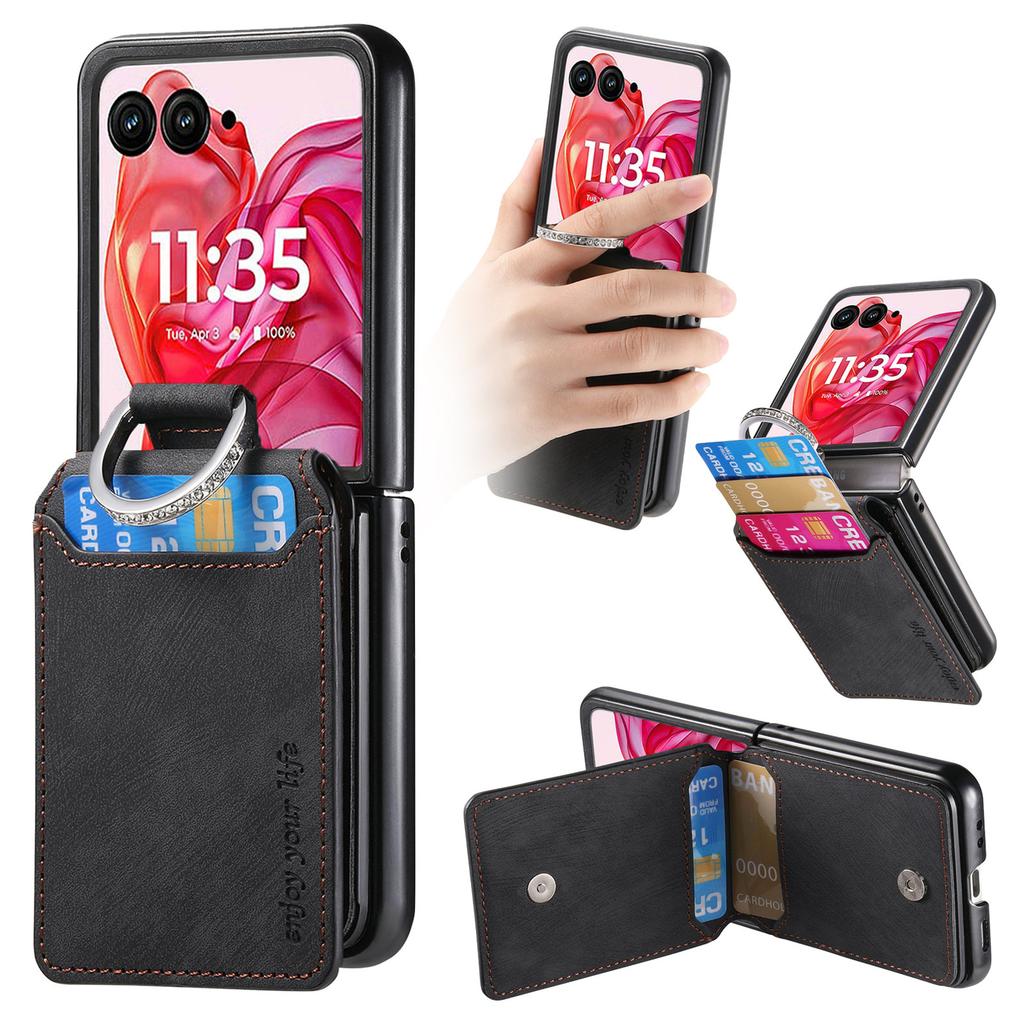 For Motorola Razr 50 Ultra 5G Case Card Holder Kickstand Retro Texture Leather Back Cover