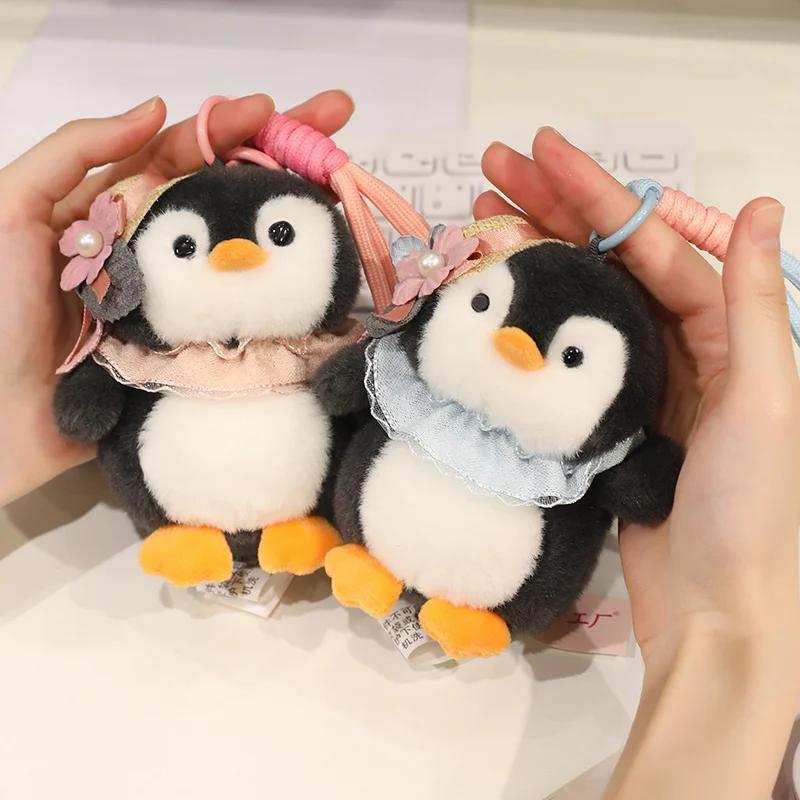 Chubby Penguin Plush Toys Pendant Soft Stuffed Cartoon Flower Hat Penguin Toys Kawaii Keychain Bags Car Decor Nice Present Gift
