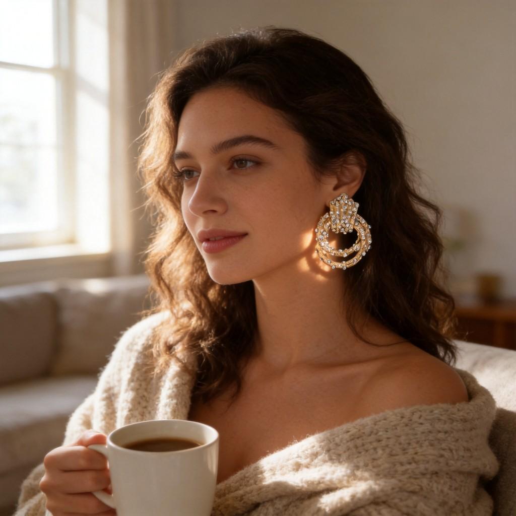 Geometric Statement Earrings For Women With Zinc Alloy Plating Fashion Winter