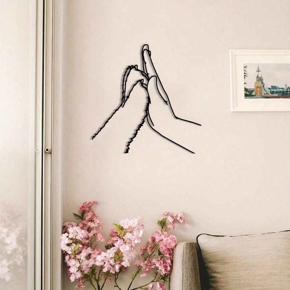 1 Pc Human Hand Palm To Pet Dog Hand Palm Minimalist Metal Wall Art - Modern Home Decor For Bedroom, Living Room, Or Bathroom.