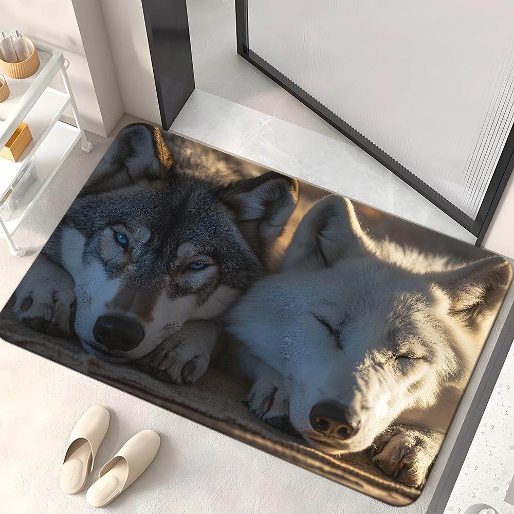 1pc Wolf Design HD Printed Doormat, Non-Slip Microfiber Absorbent Polyester Mat, Machine Washable, for Bedroom, Living Room, Entrance, Camping, Yoga M