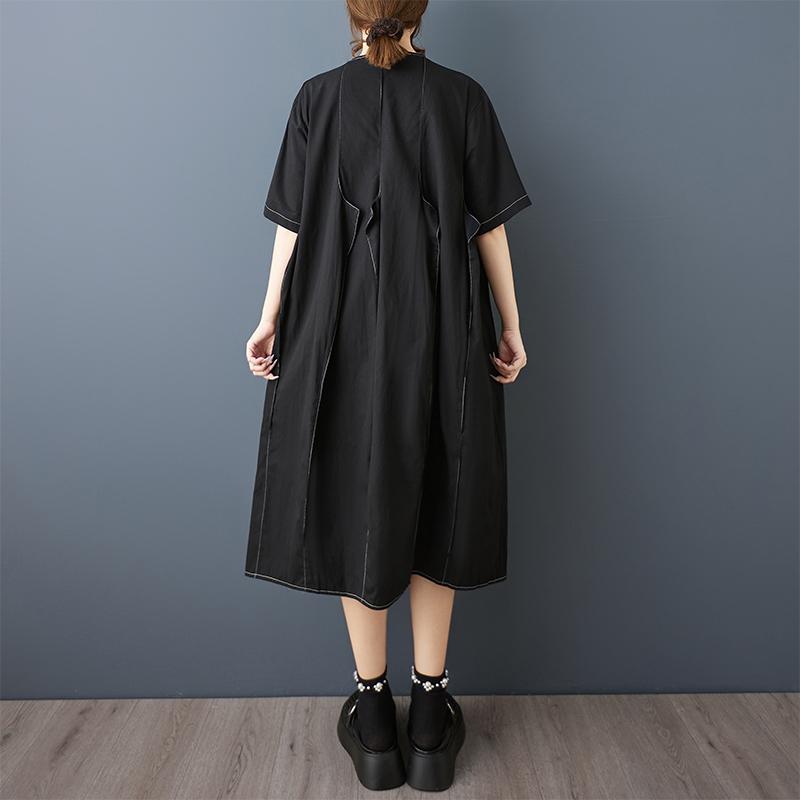 Dimanaf New 2025 Plus Size Summer Dress Women Basic Black Casual Short Sleeve Dress Loose Long Dress