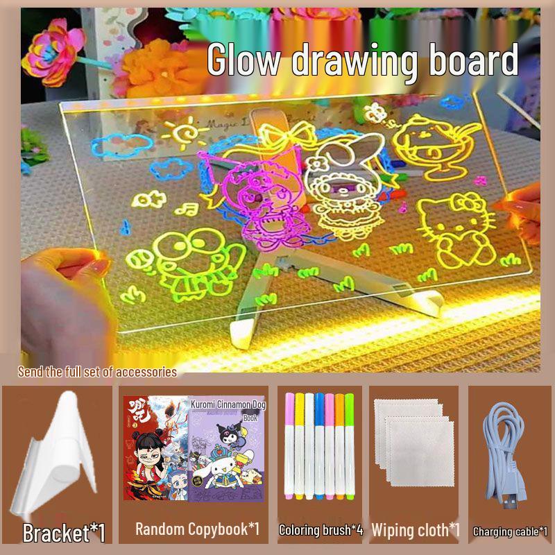 LED Acrylic Erasable Fluorescent Drawing Board for Kids