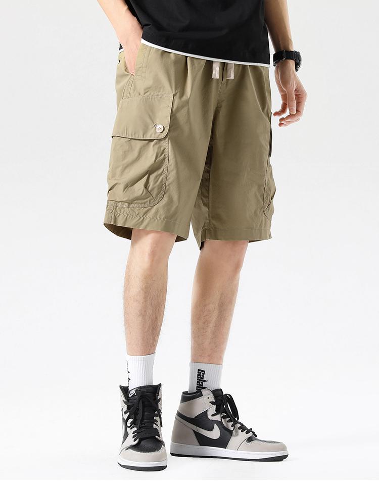 Cool combed cotton summer thin shorts men's loose mid length straight leg workwear cropped pants
