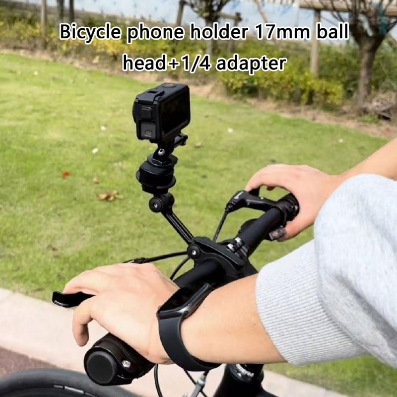 17mm Ball Head with 1/4in Adapter & Action Camera Bracket Motorcycle Bike Handlebar Camera Mount Rotating Holder Clamp