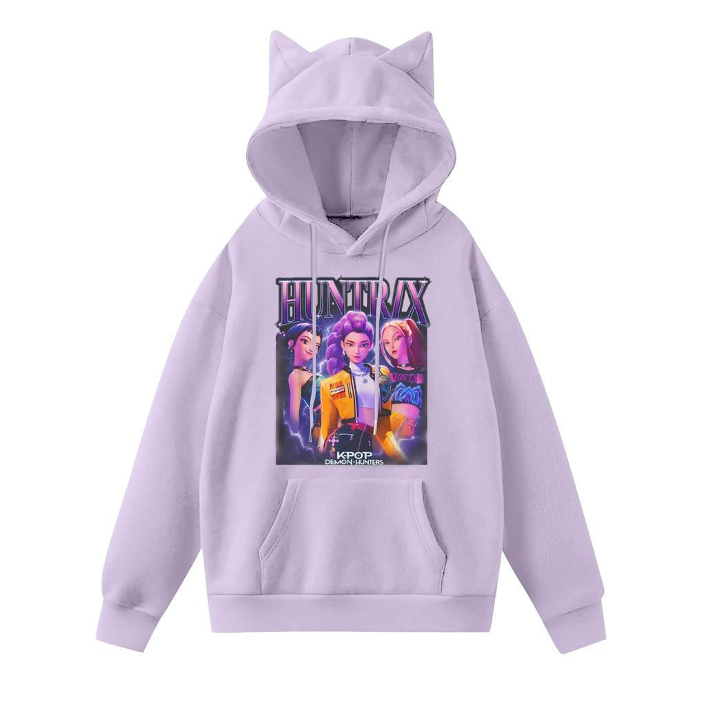 Ladies Fashion Casual Long Sleeve Printed Round Neck Hoodie Pullover Top With Pockets