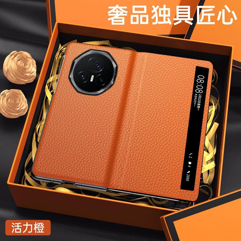 Wobiloo Luxus-Schutzhülle aus echtem Leder mit Smart Window für Honor V5 V3 Vs3 Collection Version, Klapphülle Echtes Leder&Honor magie vs3 оранжевый