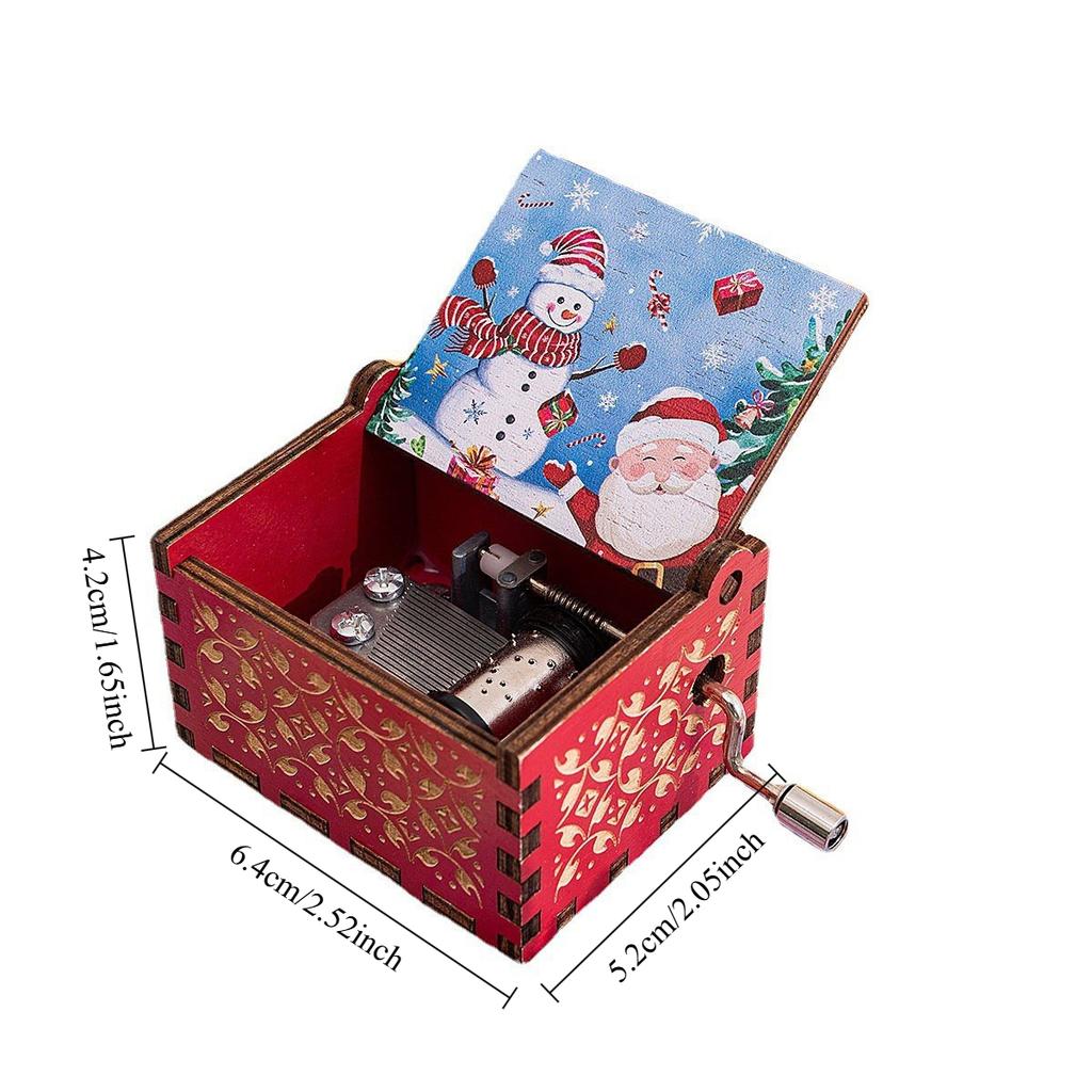 Hand Cranked Wooden Music Box Merry Christmas Music Box Christmas Office Home Decoration Ornaments Gifts Birthday Present