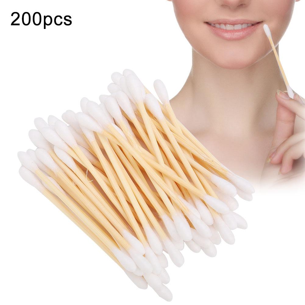 200Pcs Double Head Makeup Swab Cotton Buds Bamboo Wood Sticks Cleaning Soft  Tips for Removal Daily Cleansing Skincare Nail Art
