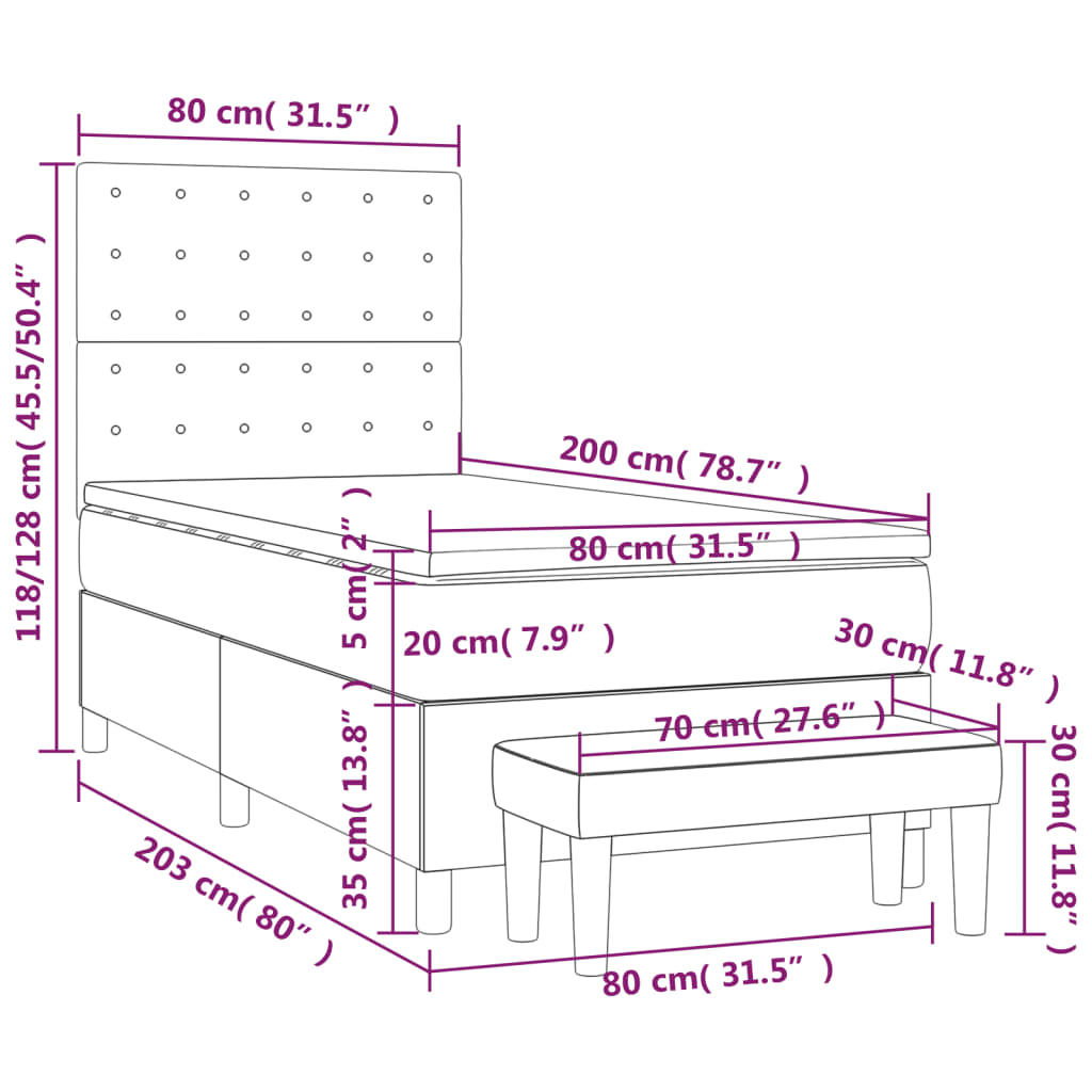 Vidaxl Letto Continentale Con Materasso, Grigio Chiaro, Velluto, 80X200 Cm