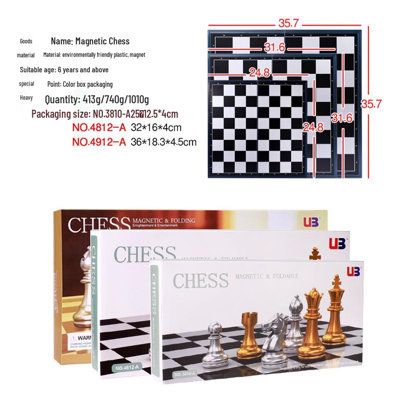 UB Magnetic Gold and Silver Folding International Chess Set - Medium Size for Adults and Kids
