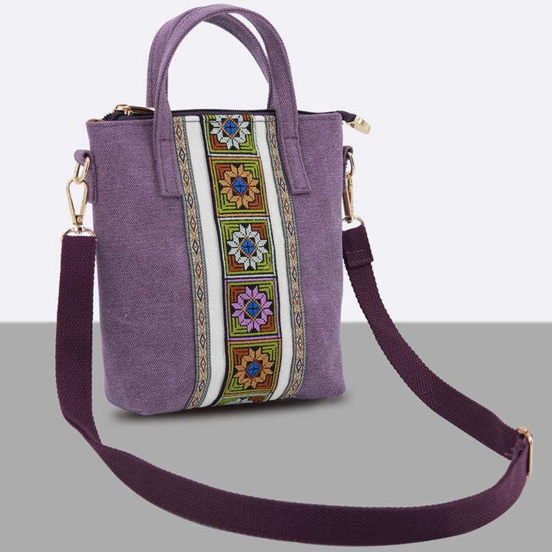 Ethnische Stil Stickerei Messenger Bag Damen Canvas Tasche kleine Handtasche