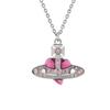 VIVIENNE WESTWOOD Diamante Brass Saturn Irregular Heart Shaped Necklace Women Necklace Silver Vintage-Pink 8053195230808