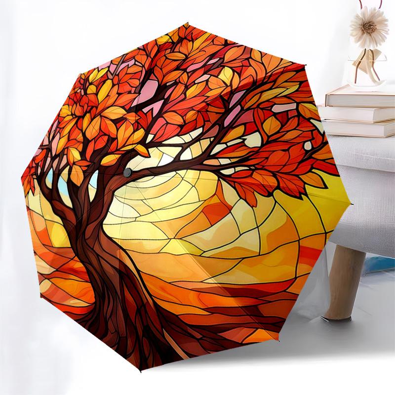 

1pc Christmas Deer with Holly Berries & Snowflakes, Automatic Folding Umbrella, Portable 3-Fold Design, 8-Rib Iron Frame Outdoor Umbrella, Festive Gif