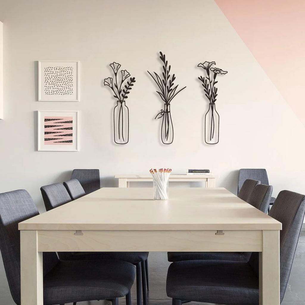 3pcsFlowers In a Vase Metal Wall Decor Home Decor Metal Wall Decor Decorations for Living Room Bedroom Decoration