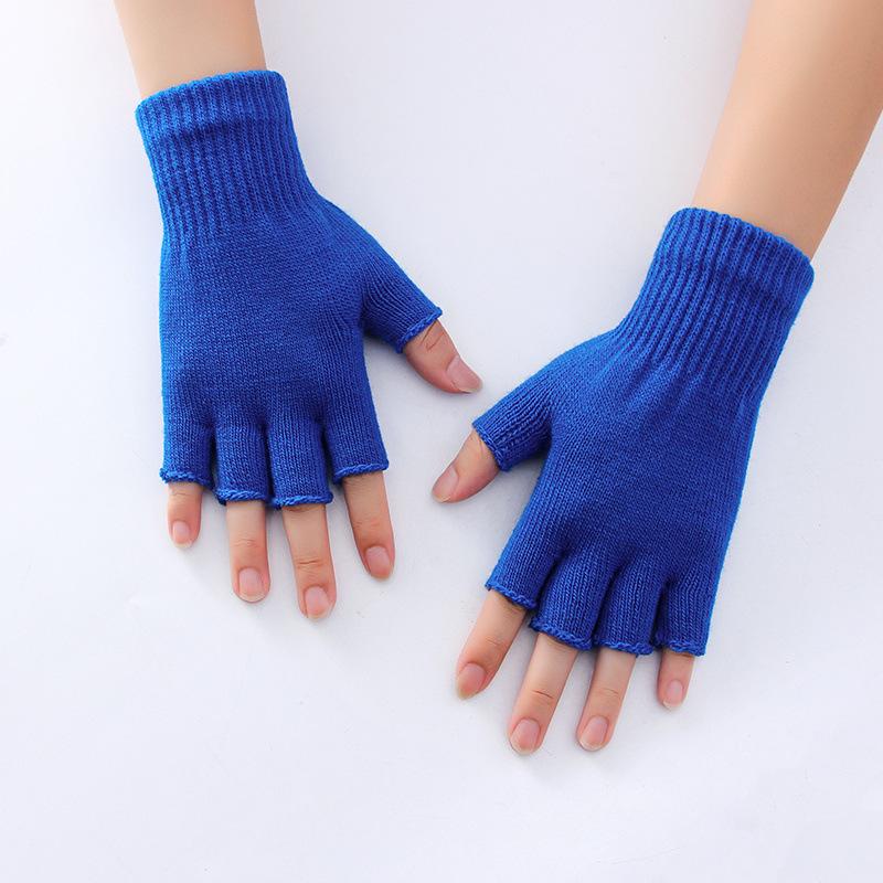 Student Gloves Men's Autumn and Winter Cold-proof and Warm Knitted Wool with Bare Fingers Half-section Riding and Driving Thickened Half-finger Gloves