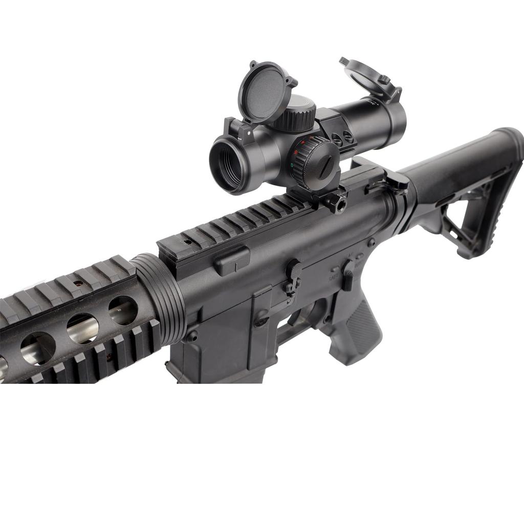 SKEERY 3x28IR Riflescope, 3x Fixed Magnification, Compact Scope, Red and Green Brightness Adjustable in 5 Levels, Short Scope for Airsoft, with 20mm