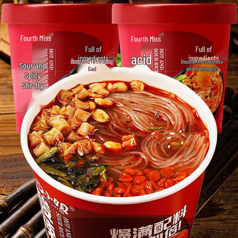 Si Xiaojie Sour & Spicy Wide & Thin Noodle Cups (24-Pack)