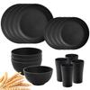 16 Pieces Dinnerware Set Unbreakable Plates Cups and Bowls Sets Dish Set for 4, Reusable Plastic Dish Set for Camping Travel