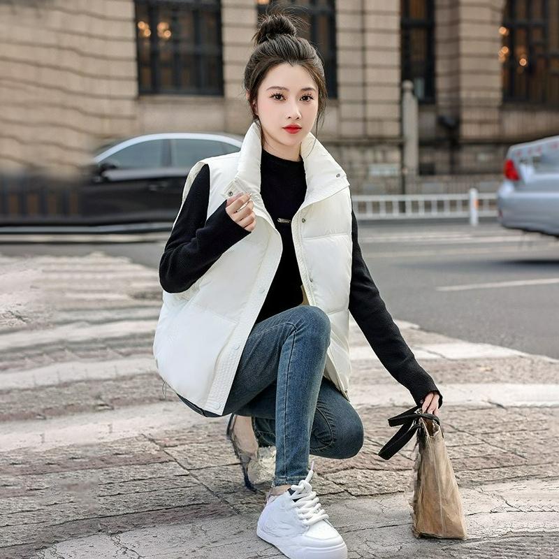 Short Vest Women's Stand-up Collar Disposable Vest Autumn and Winter Fashion Loose Cotton Waistcoat Cotton Vest
