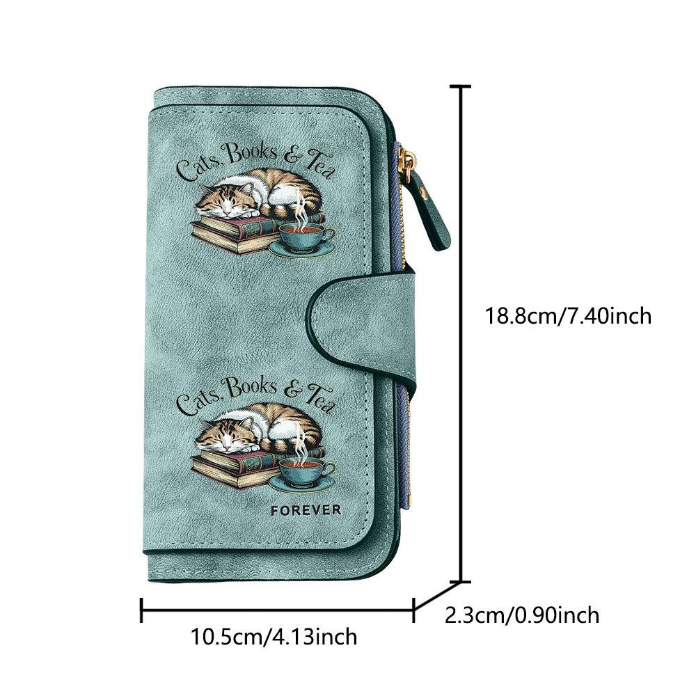 Cat themed long zipper wallet suitable for reading and drinking tea large capacity card holder unisex clutch bag stylish zippered coin purse daily