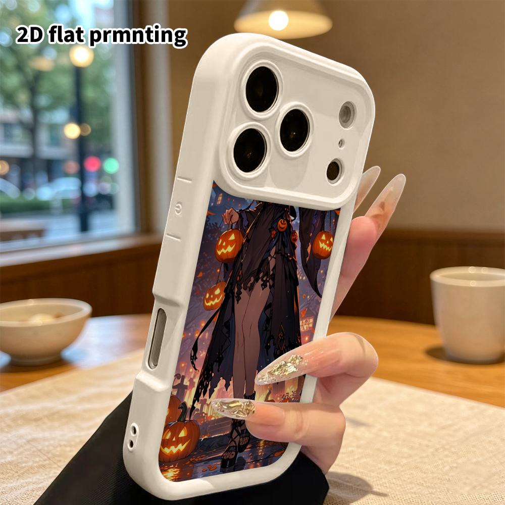 Phone Case: 2D Flat Design Suitable for iPhone 18 17 16 15 14 13 Pro Tiered Protective Case, 2D Anime Girl, Christmas and Halloween Gift