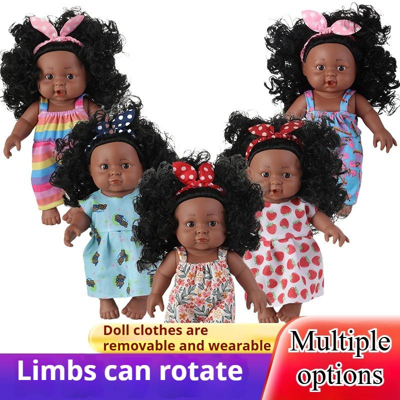 Bambola Nera da 12 pollici Bambola Bebè Simulazione Bambola in Vinile Giocattolo per Bambini Gomma Morbida Bambola Reborn