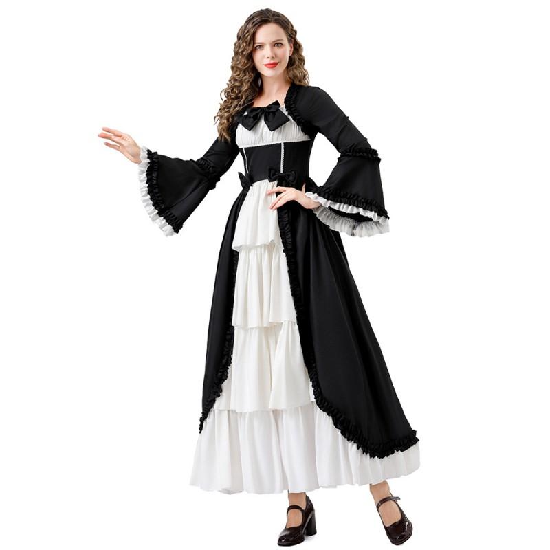Medieval Renaissance Costume Dress Women Cosplay Party Halloween Outfit In Black Green Red Pink