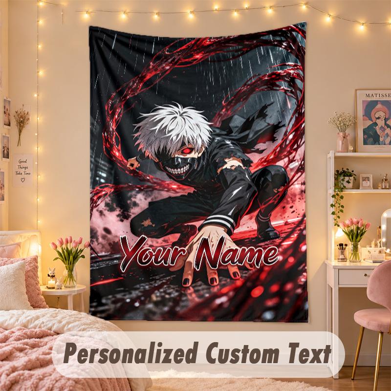 Custom Personalized Tapestry,Tokyo Ghoul Print Custom Name Text Wall Art Hanging for Bedroom