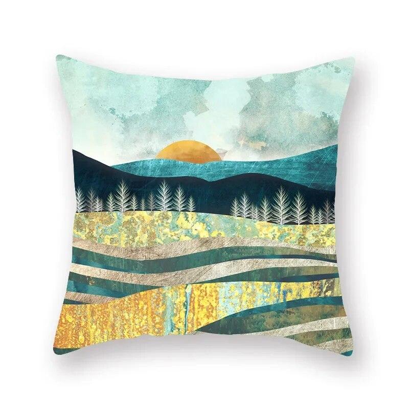45x45cm Abstract Art Geometric Mountain Sunset Octopus Creative Pillow Cover Sofa Office Seat Cushion  Home Decoration