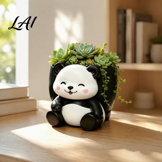 Cartoon Animal Flower Containers Cute Panda Succulent Planter Resin Plant Pot Gifts for Lovers Decorative Planter Pot Indoor Office Desk,