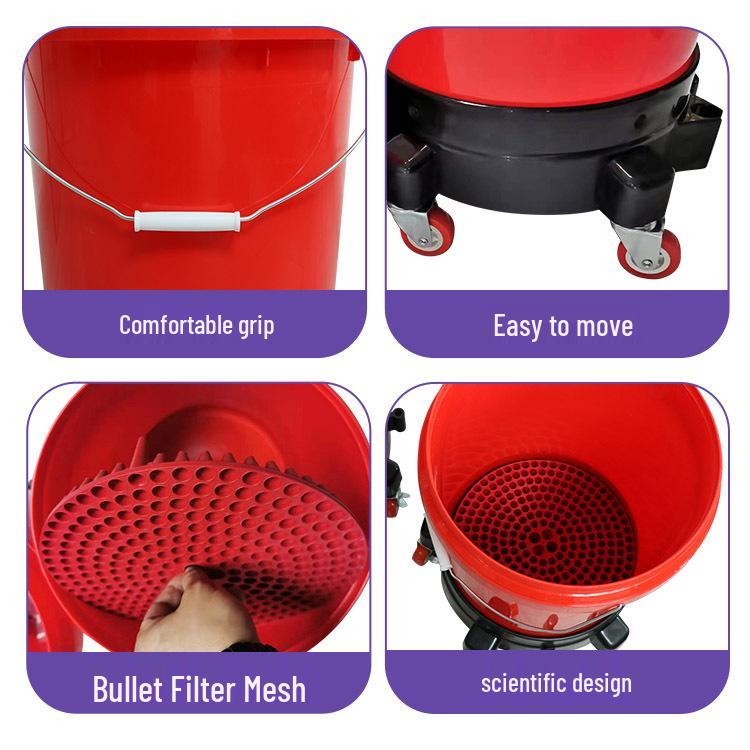 Pulley Car Wash Bucket with Sand & Gravel Filter - Large Capacity, Dual Use for Car Beauty Shops.