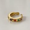 Vintage French Style Colorful Zircon Inlaid Ring For Women Elegant Fashionable Accessory