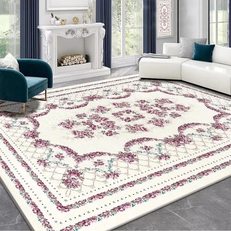Vintage High-end Antiskid Living Room Carpet Pink Soft Home Decor Bedroom Dresser Rug Easy Cleaning Washroom Floor Mat Soft